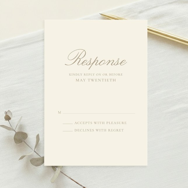 Cartão RSVP Casamento Clássico Marfim Elegante (Criador carregado)