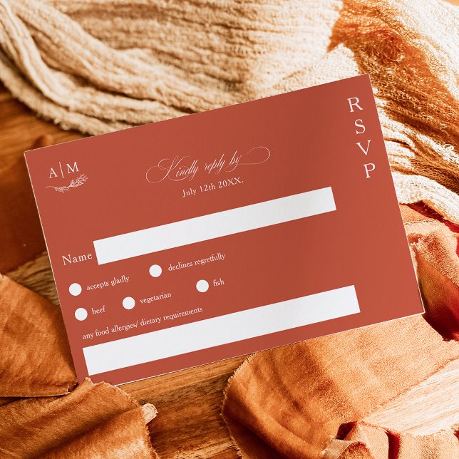 Cartão RSVP Casamento clássico monograma terracotta (Criador carregado)