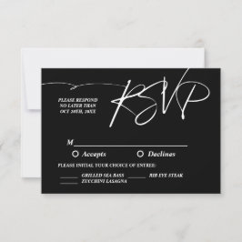 Cartão RSVP Casamento Clássico Negro e Branco