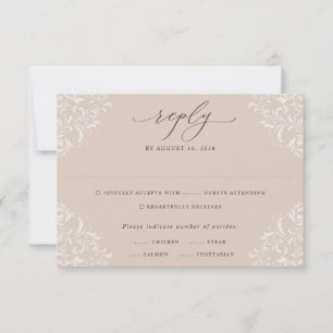 Cartão RSVP Casamento Clássico Neutro Bege Elegante