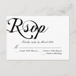 Cartão RSVP Casamento clássico preto e branco