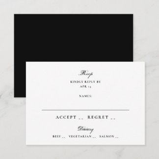 Cartão RSVP Casamento Clássico Preto e Branco