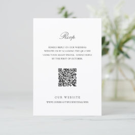 Cartão RSVP Casamento Clássico Preto e Branco com Código QR de