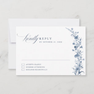 Cartão RSVP Casamento Clássico Vitoriano Azul Francês Jardim C