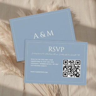 Cartão RSVP Casamento código QR azul empoeirado minimalista mo