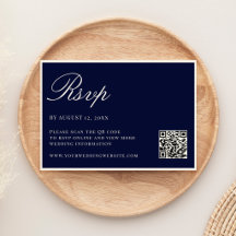 Casamento Código QR Azul Naval Elegante Estilo Old