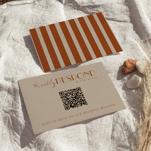 Cartão RSVP Casamento Código QR Boho Old Money Bege Laranja Qu