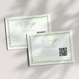 Cartão RSVP Casamento Código QR Borda Ondulada Verde Cítrico C