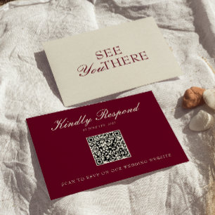 Cartão RSVP Casamento Código QR Burgundy Clássico Dinheiro Ant
