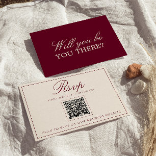 Cartão RSVP Casamento Código QR Burgundy Cremoso com Classe e
