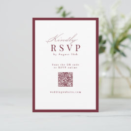 Cartão RSVP Casamento Código QR Burgundy Escrito Simples e Ele