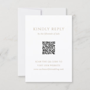 Cartão RSVP Casamento Código QR Clássico Moderno em Ouro Vinta