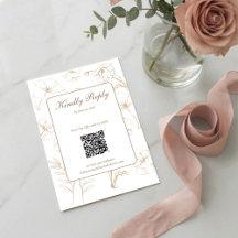 Casamento Código QR de Arte de Linha Floral Mocha 