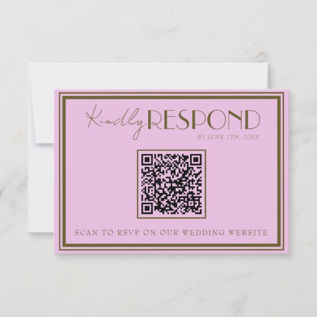 Cartão RSVP Casamento Código QR de Campo Antigo Dinheiro Rosa  (Frente)