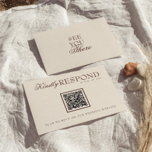 Cartão RSVP Casamento Código QR de Dinheiro Antigo Marrom Choc