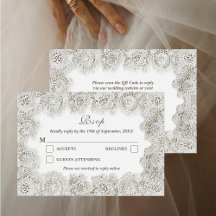 Casamento Código QR de Moldura de Renda Atemporal 