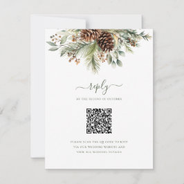 Cartão RSVP Casamento Código QR de Verde de Pinheiro de Invern