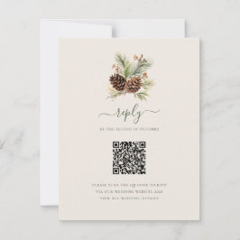Cartão RSVP Casamento Código QR de Verde Pinheiro de Inverno E
