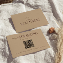 Cartão RSVP Casamento Código QR Dinheiro Antigo Bege Quente e