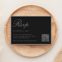 Cartão RSVP Casamento Código QR Elegante Preto Fosco Old Money