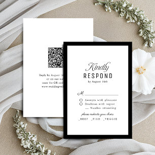 Cartão RSVP Casamento Código QR Elegante Script Classe Preto B