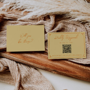 Cartão RSVP Casamento Código QR Escrito à Mão Laranja Amarelo 