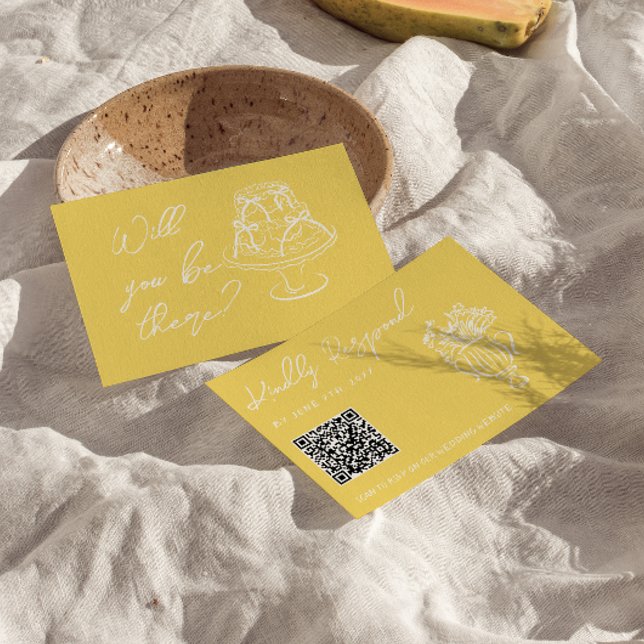 Cartão RSVP Casamento Código QR Floral Desenhado à Mão em Amar (Criador carregado)