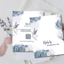Casamento Código QR Floral Romântico Azul Empoeira