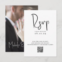 Cartão RSVP Casamento Código QR Foto Tipografia Roteiro Mínimo