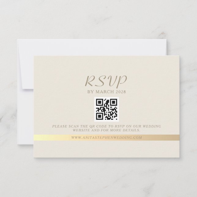 Cartão RSVP Casamento Código QR Marfim e Dourado (Frente)