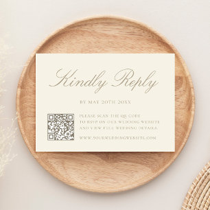 Cartão RSVP Casamento Código QR Marfim Elegante