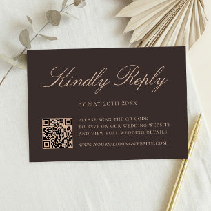 Cartão RSVP Casamento Código QR Marrom Elegante