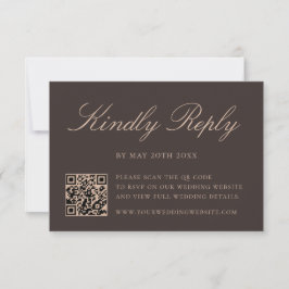 Cartão RSVP Casamento Código QR Marrom Elegante
