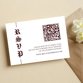 Cartão RSVP Casamento Código QR Moderno Vintage Bordeaux Branc
