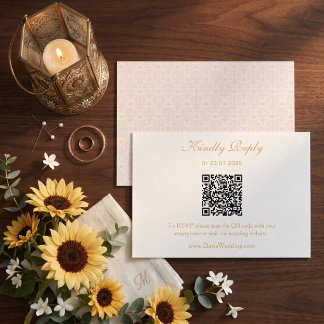 Cartão RSVP Casamento Código QR Ornamental Geométrico Elegante