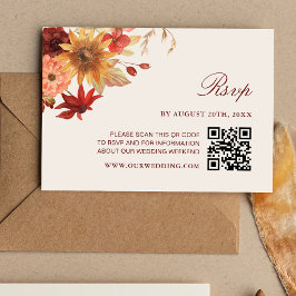 Cartão RSVP Casamento Código QR Outono Folhas de Outono Elegan