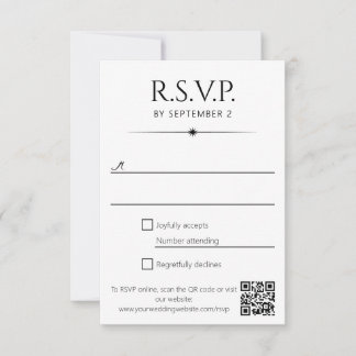Cartão RSVP Casamento Código QR Preto Branco Elegante Explosão