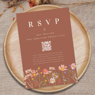 Cartão RSVP Casamento Código Qr Terracota Outono Boho Flor Sil