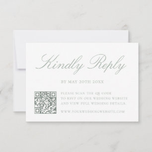 Cartão RSVP Casamento Código QR Verde Oliva Elegante