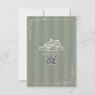 Cartão RSVP Casamento Código QR Verde Sage Celeiro Rústico Fai