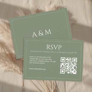 Cartão RSVP Casamento código QR verde sálvia minimalista moder