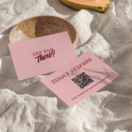 Cartão RSVP Casamento Código QR Vermelho Profundo Rosa Moderno