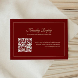 Cartão RSVP Casamento Código QR Vermelho Vinho Monograma Rosca