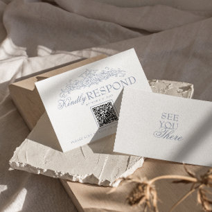 Cartão RSVP Casamento Código QR Vintage Dusty Blue Old Money