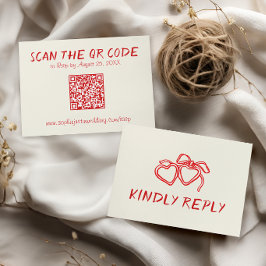 Cartão RSVP Casamento Código QR Vintage Vermelho