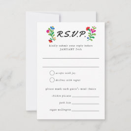 Cartão RSVP Casamento Colorido de Bordados Mexicanos