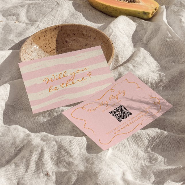 Cartão RSVP Casamento Colorido de Código QR Pinstripes Escrito (Criador carregado)