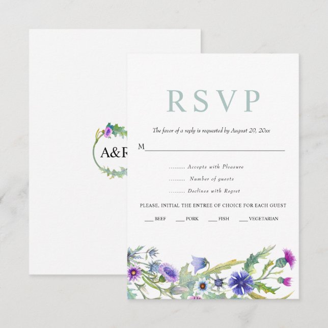 Cartão RSVP Casamento colorido de flor silvestre (Frente/Verso)