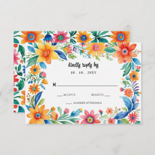 Cartão RSVP Casamento Colorido de Floral Fiesta Mexicano