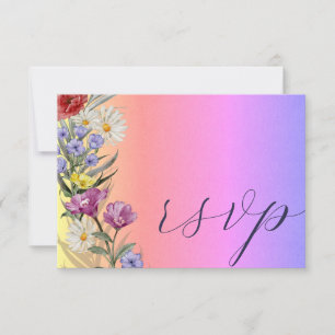 Cartão RSVP Casamento Colorido de Flores Selvagens Com Aquarel